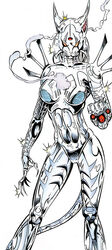  anthro armor breasts claws cyber_cat cybernetics cyborg dc_comics featureless_breasts felid feline female jim_balent looking_at_viewer lynx machine mammal metallic_body missile_launcher missile_pod red_eyes smoke solo spikes wrist_rocket 