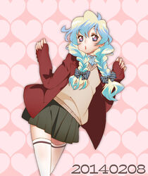  alternate_costume alternate_hairstyle bow braid casual commentary_request cross-shaped_pupils dated female hair_over_shoulder hairbow heart long_hair multicolored_hair nia_teppelin photoshop_(medium) pleated_skirt skirt solo symbol-shaped_pupils tengen_toppa_gurren_lagann thighhighs twin_braids twintails two-tone_hair yukimitsuki 