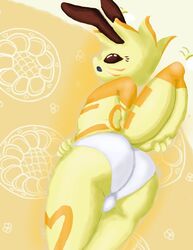  2016 anthro arthropod ass bee clothing daniel_goldcoin digital_media_(artwork) femboy hymenopteran insects looking_at_viewer male mostly_nude prince_bee simple_background solo underwear wings 