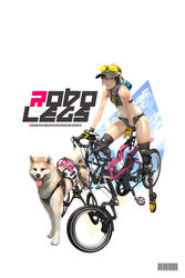  absurdres bicycle brown_hair canine commentary_request female glasses highres original photoshop_(medium) prosthesis prosthetic_leg shiba_inu tsudajiro 