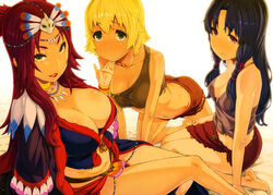  3girls absurdres barefoot breasts cleavage highres large_breasts lukkage_(suisei_no_gargantia) medium_breasts multiple_girls paraem parinuri suisei_no_gargantia 