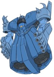  absurdres amputee finger_cannon fusion gouf gundam gundam_unicorn highres k_katora mecha mecha_focus mobile_suit mobile_suit_gundam neo_zeong no_humans pink_eyes robot science_fiction solo spikes thrusters white_background zeon 