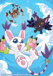  accessory bandai_namco black_body black_claws black_fur black_markings black_nose black_pawpads blackgatomon blue_eyes bodily_fluids brown_body brown_fur claws clothing cute_fangs digimon digimon_(species) falling fangs female fur furgonomics gatomon gloves group handwear jewelry jintetsu markings mikemon open_mouth pawpads pink_pawpads purple_markings ring semi-anthro signature tail tail_accessory tail_jewelry tail_ring tears teeth text tongue trio url whiskers white_body white_fur yellow_eyes 