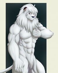  2023 5_fingers abs anthro anthrofied biceps blue_nose brown_eyes chibikoma digital_drawing_(artwork) digital_media_(artwork) dipstick_ears ear_markings featureless_crotch felid fingers fur hair hi_res kimba kimba_the_white_lion lion looking_at_viewer male mammal mane multicolored_ears muscular muscular_male nude osamu_tezuka pantherine pecs portrait solo tail three-quarter_portrait three-quarter_view whiskers white_body white_fur white_hair white_mane 