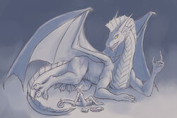  3:2 ambiguous_gender anthro book claws dragon dragon_(dnd) dragonborn_(dnd) dungeons_and_dragons duo feral hasbro hi_res klifflod lying mythological_creature mythological_scalie mythology on_side open_mouth scalie scroll silver_dragon_(dnd) simple_background sitting tail wings wizards_of_the_coast yellow_eyes 