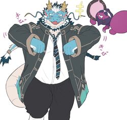  2024 anthro beard blue_body dancing dragon facial_hair generation_9_pokemon hair horn legendary_pokemon lifewonders male mature_male mythological_creature mythological_scalie mythology nikukyu299paw nintendo overweight pecharunt pokemon pokemon_(species) qinglong_(tas) scalie solo tail tokyo_afterschool_summoners white_hair 