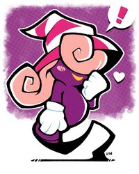  4:5 blush clothing female ghost gloves hair handwear hat headgear headwear heart_symbol humanoid legendofnerd legless lipstick long_hair makeup mario_bros nintendo not_furry paper_mario paper_mario:_the_thousand_year_door pink_hair purple_body shadow_siren signature simple_background smile solo spirit vivian_(mario) 