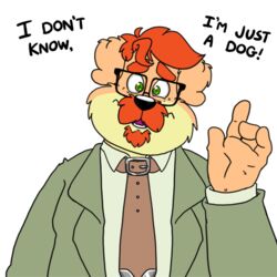  1:1 2024 alpha_channel anthro black_nose bravo brown_body canid canine canis clothing domestic_dog english_text eyewear facial_hair glasses humanoid_hands male mammal mature_male moustache necktie shirt simple_background slightly_chubby solo text topwear transparent_background 