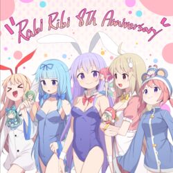  &gt;_&lt; 6+girls :d animal_ears anniversary aqua_hair bare_arms bare_shoulders blonde_hair blue_bow blue_eyes blue_hair blue_leotard blunt_ends bow bowtie breasts brown_eyes chibi cicini_(rabi-ribi) closed_eyes commentary copyright_name covered_navel detached_collar detached_sleeves english_commentary english_text erina_(rabi-ribi) fairy_wings green_eyes hair_ornament hairbow hairclip leotard long_hair medium_breasts mini_person minigirl miru_(rabi_ribi) multiple_girls nieve_(rabi_ribi) nixie_(rabi_ribi) official_art open_mouth pink_hair playboy_bunny pointy_ears purple_eyes purple_hair purple_leotard rabbit_ears rabi-ribi red_bow red_bowtie ribbon_(rabi-ribi) rita_(rabi-ribi) rumi_(rabi_ribi) saiste saya_(rabi_ribi) second-party_source sleeves_past_fingers sleeves_past_wrists small_breasts smile strapless strapless_leotard syaro_(rabi-ribi) twintails wide_sleeves wings wrist_cuffs xd |_| 