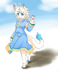  bad_id bad_pixiv_id barefoot blue_eyes blush borrowed_character female furry furry_female looking_at_viewer ooba_jun original rule_koforia short_hair solo tail 