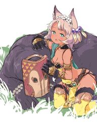  animal_ears animal_hands armlet babalilo bad_id bad_twitter_id bare_shoulders cat_ears cat_paws dark_skin erune feathers female flower granblue_fantasy hair_flower hair_ornament melleau sachy short_hair solo thighhighs 