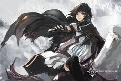  bad_id bad_pixiv_id black_hair capelet female highres paradise_(swd3e2) pixiv_fantasia pixiv_fantasia_fallen_kings riding scarf solo swd3e2 thighhighs 