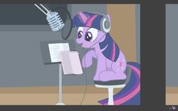  cutie_mark dm29 electronics equid equine female feral friendship_is_magic fur hair hasbro headphones horn levitation magic_glow magic_horn mammal microphone multicolored_hair my_little_pony mythological_creature mythological_equine mythology paper purple_eyes recording_studio solo twilight_sparkle_(mlp) unicorn 