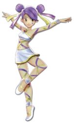  female female fighting_stance hair_ribbon leg_lift nintendo official_art pokemon pokemon_battle_revolution pose purple_hair ribbon ribbon_(pokemon) sashay_(pokemon) skirt solo upskirt 