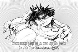  ambiguous_species anthro armor avian beak bird black_and_white digital_drawing_(artwork) digital_media_(artwork) duo english_text hatching_(art) humanoid jojo&#039;s_bizarre_adventure joseph_joestar male meme monochrome owl pose sabrotiger scarf shaded shammy text 