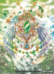  banamons cloud cloudy_sky copyright_name feathered_wings feathers flower force_of_will gem leaf mountain no_humans official_art protected_link sky tree wings 