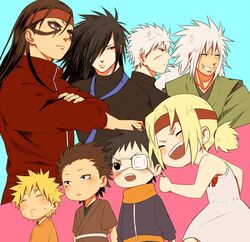  6+boys bangs black_eyes black_hair blonde_hair brown_eyes brown_hair eyepatch female female forehead grandfather grandfather_and_granddaughter hair_over_one_eye headband jiraiya long_hair male naruto naruto_shippuuden red_eye sarutobi_hiruzen senju_hashirama senju_tobirama sharingan short_hair spiked_hair teacher_and_student tsunade uchiha_madara uchiha_obito uzumaki_naruto white_hair 