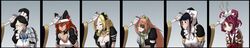  1boy 6+girls :3 absurdres ainz_ooal_gown animal_hat antennae armor arthropod_girl black_eyes black_hair blonde_hair blush bow breasts brown_kimono camouflage_scarf cat_hat choker cleavage closed_eyes closed_mouth commentary cz2128_delta double_bun drill_hair english_commentary entoma_vasilissa_zeta extra_pupils eyepatch fangs furrowed_brow glasses green_eyes hair_bun hairbow hat headpat highres japanese_clothes jewelry kimono large_breasts long_hair lupusregina_beta maid maid_headdress marauder6272 multiple_girls narberal_gamma overlord_(maruyama) pink_hair ponytail red_eyes red_hair ring semi-rimless_eyewear short_hair skin_fangs smile solution_epsilon sweatdrop under-rim_eyewear v-shaped_eyebrows wavy_mouth white_bow wide_image wide_sleeves yuri_alpha 