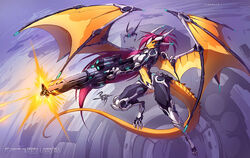  anthro armor convincing_weapon cybernetics cyborg dragon drone_(vehicle) female gun jesonite machine membrane_(anatomy) membranous_wings midriff mythological_creature mythological_scalie mythology ranged_weapon rifle scalie solo spread_wings tail unconvincing_armor weapon wings 