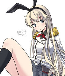  bad_id bad_twitter_id black_skirt black_socks blonde_hair buttons cosplay epaulettes feet_out_of_frame female grey_eyes grey_skirt jacket kantai_collection kashima_(kancolle) kashima_(kancolle)_(cosplay) kneehighs kurage1 long_hair long_sleeves military military_jacket military_uniform neckerchief one-hour_drawing_challenge pleated_skirt red_neckerchief shimakaze_(kancolle) simple_background sitting skirt socks solo uniform white_background white_jacket 