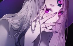  abigail_williams_(fate/grand_order) bangs bare_shoulders black_panties breasts fate/grand_order fate_(series) female forehead hat highres keyhole long_hair misshao_00 panties parted_bangs purple_eyes small_breasts third_eye underwear white_hair white_skin witch_hat 