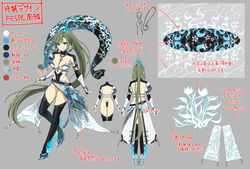  aqua_eyes aqua_skirt blue_eyes blue_fire breasts bridal_gauntlets check_translation cleavage color_guide female fire floral_print from_behind fuga_(senran_kagura) full_body hair_ornament high_heels highres jewelry large_breasts light_green_hair long_hair mole mole_under_eye necklace official_alternate_costume official_alternate_hairstyle official_art partially_translated ponytail reference_sheet revealing_clothes senran_kagura senran_kagura_new_link simple_background skirt smile thighhighs translation_request very_long_hair 