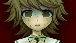  1boy alternate_universe brown_hair commentary_request crying crying_with_eyes_open danganronpa:_trigger_happy_havoc danganronpa_(series) fujisaki_chihiro highres komatsuzaki_rui_(style) looking_at_viewer male_focus neck_ribbon nekoma_hikaru official_style open_mouth portrait ribbon short_hair solo tears teeth upper_teeth_only 