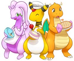  2020 alpha_channel ambiguous_gender ampharos apron apron_only baking big_tail brown_eyes cake chef_hat clothing dessert digital_media_(artwork) dragon dragonite food generation_1_pokemon generation_2_pokemon generation_6_pokemon goodra green_eyes group handwear hat hat_only headgear headgear_only headwear headwear_only hi_res mostly_nude mythological_creature mythological_scalie mythology nintendo open_mouth orange_body oven_mitts pokemon pokemon_(species) purple_body pyritie scalie simple_background tail thick_tail thick_thighs wide_hips wings yellow_body 