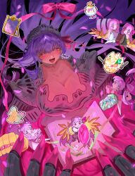  6+girls armor armored_dress bikini birthday book bow breast_press breastplate breasts chibi choker claw_(weapon) cleavage closed_mouth commentary_request double_bun dress falling_petals fate/extra fate/extra_ccc fate/grand_order fate_(series) flower food fork hair_between_eyes hair_bun hairbow headpiece highres huge_breasts hz2ml10 leg_up leotard light_blush long_hair looking_at_object looking_at_viewer lower_teeth_only mirror multiple_girls multiple_persona name_connection object_namesake one_eye_closed open_book open_mouth parfait passionlip_(fate) passionlip_(swimsuit_saber)_(first_ascension)_(fate) passionlip_(swimsuit_saber)_(second_ascension)_(fate) passionlip_(swimsuit_saber)_(third_ascension)_(fate) passionlip_(third_ascension)_(fate) pendant_choker petals pink_bikini pink_bow pink_eyes pink_flower pink_leotard pink_ribbon pink_skirt pink_tulip ponytail pudding pudding_a_la_mode purple_hair ribbon skirt smile standing standing_on_one_leg swimsuit symmetrical_docking teeth tulip twitter_username weapon white_choker 