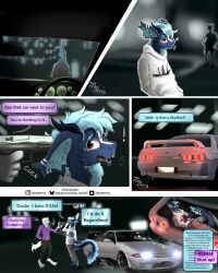  absurd_res aloha_shirt angry anthro arm_markings blue_body blue_fur blue_hair bottomwear canid clothed clothing coiro_(typeera) cuff_(restraint) dialogue dragon dragon_tail duo european_mythology facial_markings fangs fluffy fur furred_dragon furred_scalie gun hair handcuffs happy head_markings hi_res hoodie kidnapping male mammal markings meme metal_cuffs mythological_creature mythological_scalie mythology neck_tuft night nissan nissan_gt-r nissan_skyline open_mouth outside pants pattern_clothing pattern_shirt pattern_topwear paws ranged_weapon restraints scalie shirt simple_background smile speech_bubble striped_markings stripes tail tail_tuft teeth teeth_showing text threatening topwear tuft typeera weapon western_dragon 