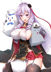  algerie_(azur_lane) azur_lane bandages bare_shoulders black_cloak black_flower black_legwear black_rose blush breasts cloak covered_nipples dress drill_hair female flower garter_straps gauntlets hair_between_eyes hairband hat highres holding long_hair looking_at_viewer md5_mismatch meowfficer_(azur_lane) miniskirt neck_ribbon panties pantyshot peaked_cap pink_panties pleated_skirt purple_eyes purple_hair red_ribbon red_skirt resolution_mismatch ribbon rose sezok short_dress simple_background skirt thighhighs tongue underwear very_long_hair white_background 