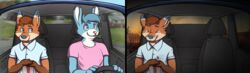  anthro blue_body blue_fur bodily_fluids canid canine car drama duo fox frosty_lapine fur hi_res jebbthefoxy jebby lagomorph leporid male male/male mammal rabbit red_fox sad tears tears_of_pain trich_the_bunno true_fox united_states_of_america vehicle white_body white_fur wounded 