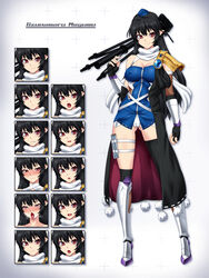  alternate_costume black_hair black_thighhighs breasts character_name commission expressions female fingerless_gloves full_body gloves hat highres holding holding_tripod iizunamaru_megumu looking_at_viewer ootsuki_wataru pointy_ears red_eyes shoulder_guard skeb_commission smile solo standing tachi-e test_tube thigh_strap thighhighs tokin_hat touhou tripod 