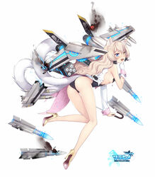  ace_virgin aircraft airplane ass asymmetrical_sleeves black_leotard blonde_hair blue_eyes commentary_request f-14_tomcat f-14_tomcat_(ace_virgin) female full_body gloves heterochromia high_heels highres holding holding_stick holding_sword holding_weapon jacket jolly_roger kangetsu_(fhalei) leotard looking_at_viewer mecha_musume multiple_tails open_mouth simple_background solo standing standing_on_one_leg stick sword tail torn_clothes two_tails uneven_sleeves weapon white_background white_gloves white_jacket yellow_eyes 