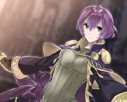  aiueo1234853 bad_id bad_twitter_id bow brown_gloves closed_mouth commentary_request female fire_emblem fire_emblem:_new_mystery_of_the_emblem fire_emblem_awakening gloves grey_eyes highres katarina_(fire_emblem) long_sleeves purple_bow purple_hair robe short_hair solo upper_body wide_sleeves 