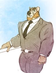  2016 abs anthro bear beard biceps bulge clothed clothing facial_hair fur kihu male mammal muscular muscular_anthro muscular_male pecs simple_background solo 