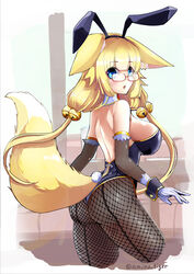  :o amino_dopple animal_ears ass backless_outfit bad_id bad_pixiv_id bell black_gloves black_pantyhose blonde_hair blue_eyes blue_leotard blush breasts commentary_request cropped_legs elbow_gloves fake_animal_ears female fishnet_pantyhose fishnets fox_ears fox_tail from_side glasses gloves hair_bell hair_ornament highres jingle_bell large_breasts leotard long_hair looking_at_viewer looking_back low_twintails open_mouth original pantyhose playboy_bunny purple_gloves rabbit_ears red-framed_eyewear semi-rimless_eyewear sideboob sidelocks solo tail thighs twintails twitter_username under-rim_eyewear 