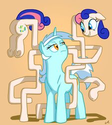  2017 absurd_res annoyed blue_eyes bonbon_(mlp) docwario duo equid equine female feral friendship_is_magic hair hasbro hi_res horn horse looking_at_another lyra_heartstrings_(mlp) mammal multicolored_hair multicolored_tail my_little_pony mythological_creature mythological_equine mythology orange_eyes pipe pony screen_saver simple_background smile smiling_at_another tail unicorn what 