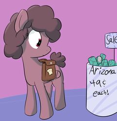  2016 absurd_res ambiguous_gender arizona_iced_tea bread bread-pone cent_sign currency_amount currency_symbol cutie_mark earth_pony english_text equid equine fan_character feral food for_sale_sign fur hair hasbro hi_res horse mammal my_little_pony number pink_background pony price purple_body purple_eyes purple_fur purple_hair saddle_bag sign simple_background solo symbol text wenni 