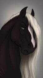  2018 aidan_(apollo13) ambiguous_gender anuta_belko better_version_at_source black_body black_eyebrows black_fur digital_media_(artwork) equid equine eyebrows feral frown fur green_eyes grey_background grumpy headshot_portrait horse looking_at_viewer mammal mane multicolored_body multicolored_fur portrait simple_background solo two_tone_body two_tone_fur white_body white_fur white_mane 