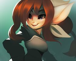  5:4 clothed clothing digital_media_(artwork) female half-length_portrait humanoid kanel league_of_legends mammal not_furry portrait riot_games short_stack smile solo tencent yordle 