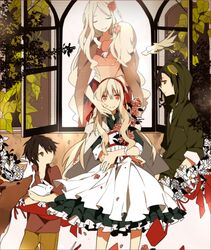  2boys 3girls akina422 bad_id bad_pixiv_id black_hair blonde_hair closed_eyes deer dress dual_persona flower hair_flower hair_ornament hood hoodie kagerou_project kozakura_marry kozakura_shion leaf long_hair mother_and_daughter multiple_boys multiple_girls rabbit red_eyes seto_kousuke short_hair smile souzou_forest_(vocaloid) time_paradox very_long_hair 