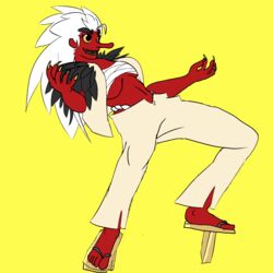  1:1 asian_mythology claws east_asian_mythology female gold_(metal) gold_tooth hi_res humanoid japanese_mythology mythology not_furry simple_background solo tartaurus tengu yokai 