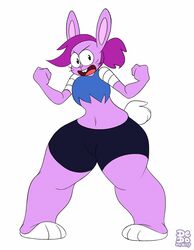  2017 anthro barefoot biped bunny_enid cartoon_network dedoarts enid_(ok_k.o.!_lbh) feet female fur hair hi_res lagomorph leporid looking_at_viewer mammal ok_k.o.!_let&#039;s_be_heroes open_mouth purple_body purple_fur purple_hair rabbit signature simple_background solo thick_thighs were white_background wide_hips 