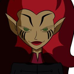  @_@ animated animated dark_skin fangs green_eyes lips live2d live_2d looking_at_viewer pointy_ears red_hair wuya xiaolin_showdown 