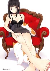  bangs black_hair cats feet female legs natu_k_ smirk tagme 