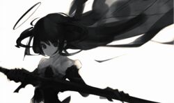  black_eyes black_hair gyup halo long_hair monochrome original sword weapon white 