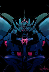  artist_name bad_id bad_pixiv_id black_background commentary_request dark_background glowing glowing_eyes granzon hoshino_(pixiv12796893) looking_at_viewer mecha no_humans pink_eyes robot signature super_robot_wars 