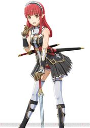  3d brown_eyes brown_gloves elf female finger_to_mouth gloves long_hair looking_at_viewer maid_headdress official_art open_mouth pointy_ears rain_(sao) red_hair simple_background solo sword_art_online sword_art_online:_code_register sword_art_online:_lost_song thighhighs white_background white_thighhighs 