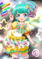  ! absurdres aqua_hair artist_name bad_id bad_pixiv_id blue_eyes blush bow bowtie bracelet character_name female hair_bun hair_ornament highres jewelry multicolored_hair open_mouth pinon_(pripara) pretty_series pripara purple_hair single_hair_bun solo soraryu_saworu sparkle star-shaped_pupils star_(symbol) star_hair_ornament symbol-shaped_pupils two-tone_hair 